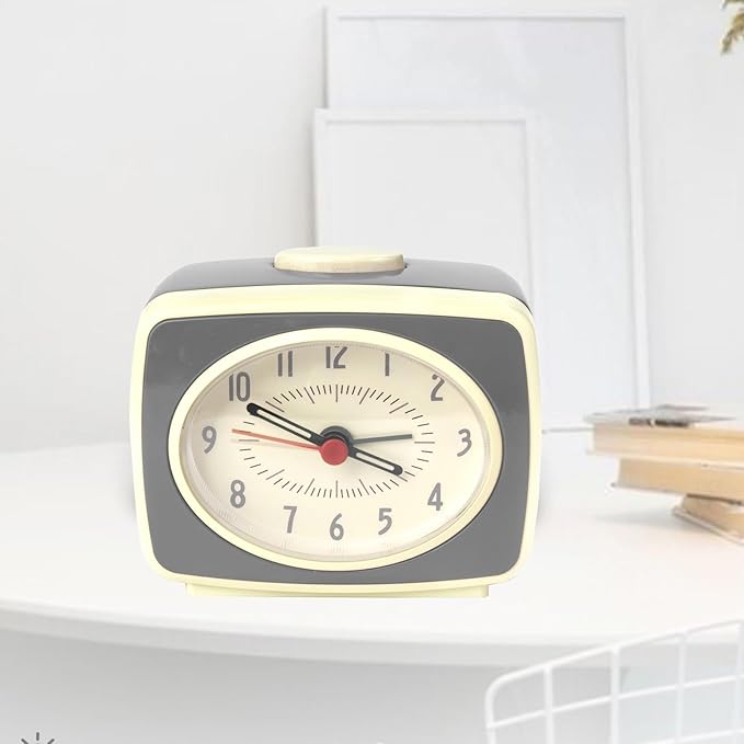 Alarm Clock Grey Small Silent Movement Vintage Classic Style Battery Powered Small Alarm Clock