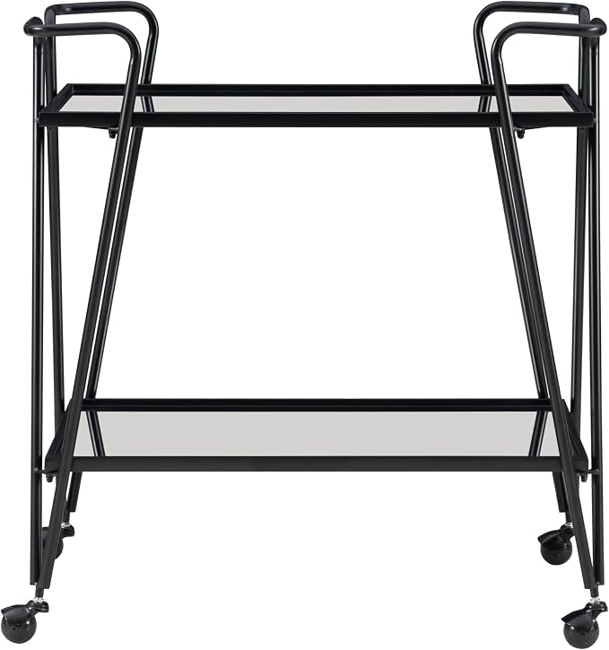 Linon Gina Black Mid Century Bar Cart with Mirrored Shelves