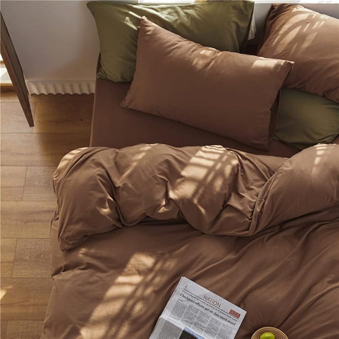 Omelas Brown Duvet Cover King Size Chocolate Mocha Coffee Solid Color Plain Bedding Set Simple Modern Soft Microfiber Rustic Comforter Covers with Zipper Closure Corner Ties Gifts for Women Men