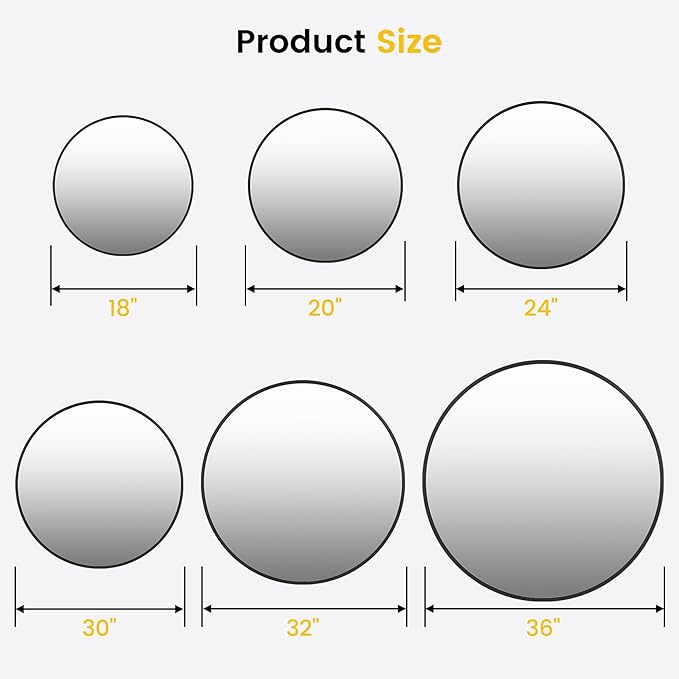 Round Mirror 24 Inch Circle Bathroom Mirror: Fog Resistant Glass with Aluminum Frame - Wall Mounted Vanity Mirror for Entryway, Bedroom & Living Room Decor，Black