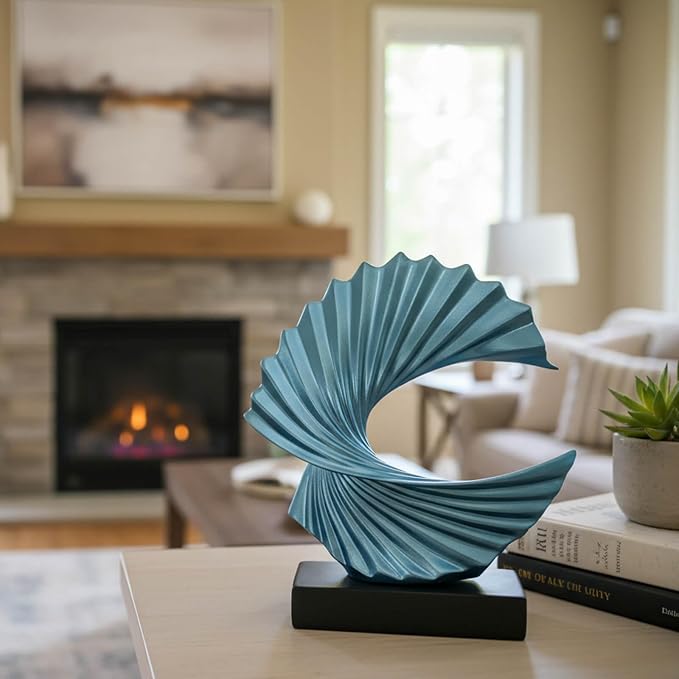 Modern Blue Ocean Wave Sculpture – Abstract Resin Statues for Home Decor, Elegant Coffee Table Decor for Living Room, Unique Home Décor Accents & Art Deco Decor for Office, Shelf, or Entryway