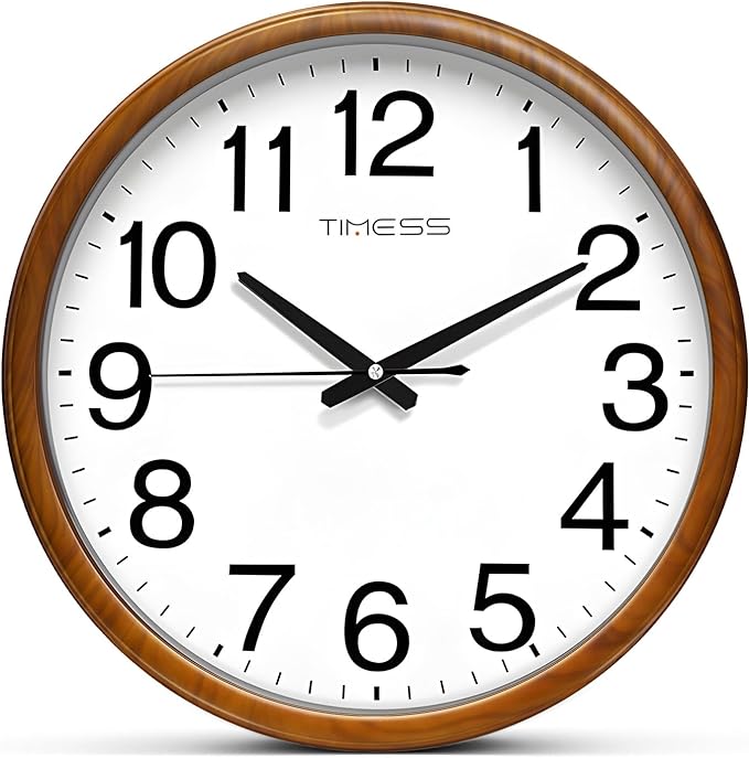 TIMESS Wall Clock, Classic Wood Style Finish, 13 Inch Non-Ticking Silent Battery Operated Analog Clock, Ideal Retro Decor for Home, Bedroom, Living Room, Kitchen, Bathroom, Office (Wood Yellow)