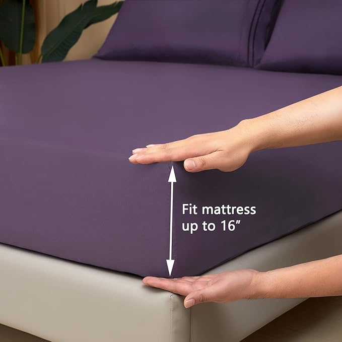 Mejoroom Twin XL Sheet Set - Hotel Luxury Microfiber Sheet & Pillowcase Sets Fits College Dorm Room Mattress - Soft, Breathable, Wrinkle & Fade Resistant - 3 Piece (Purple)