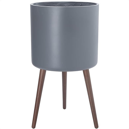 D'vine Dev 16 Inch Planter Pot with Stand, Mid-Century Tall Plant Pot with Legs for Indoor Plants, XX-Large, Grey, 88-O-E-3