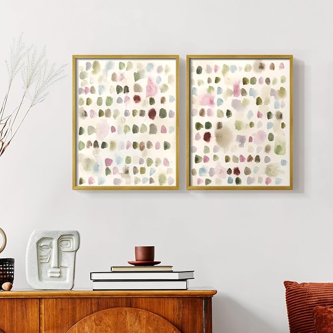 Renditions Gallery Set of 2 Peel & Stick Framed Prints, Hand Drawn Abstract Wall Art, Watercolor Seamless Pattern Wall Decor, Re-Stickable - Ready to Hang - 8"x10" - GOLD Frame LT588