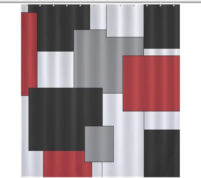 Red Black Shower Curtain,Retro Modern Geometry Minimalist Neutral Design Bathroom Curtain Polyester Waterproof Fabric Decor 66x72in（168x183cm）