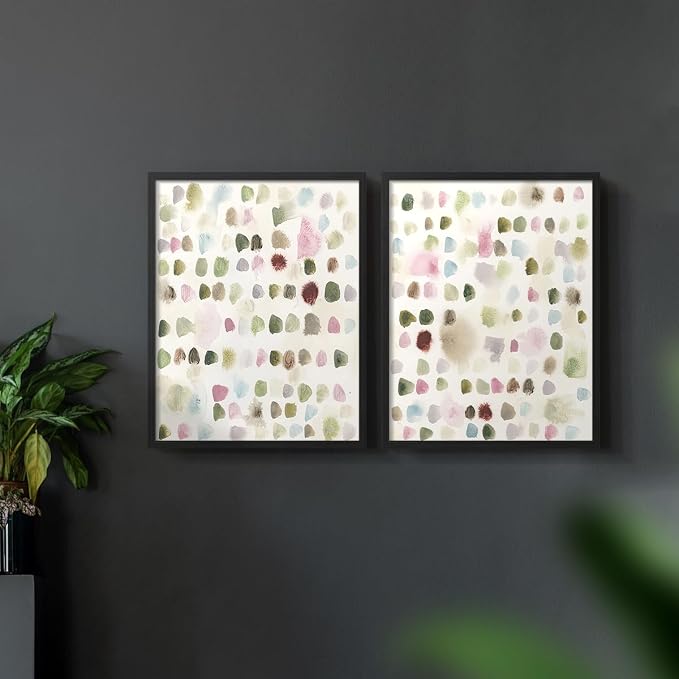 Renditions Gallery Set of 2 Peel & Stick Framed Prints, Hand Drawn Abstract Wall Art, Watercolor Seamless Pattern Wall Decor, Re-Stickable - Ready to Hang - 22"x28" - Black Frame LT588