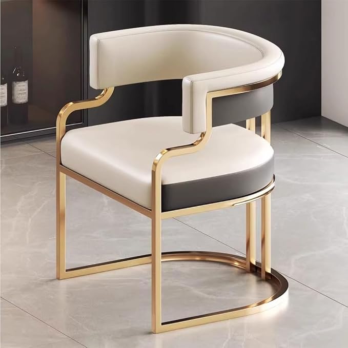 YCKEGEW Leather Modern Tub Chair Upholstered Armchair for Living Room,Dining Room Chairs Guest Chairs for Reception Single Sofa Chair with Golden Metal Legs(White+Grey)
