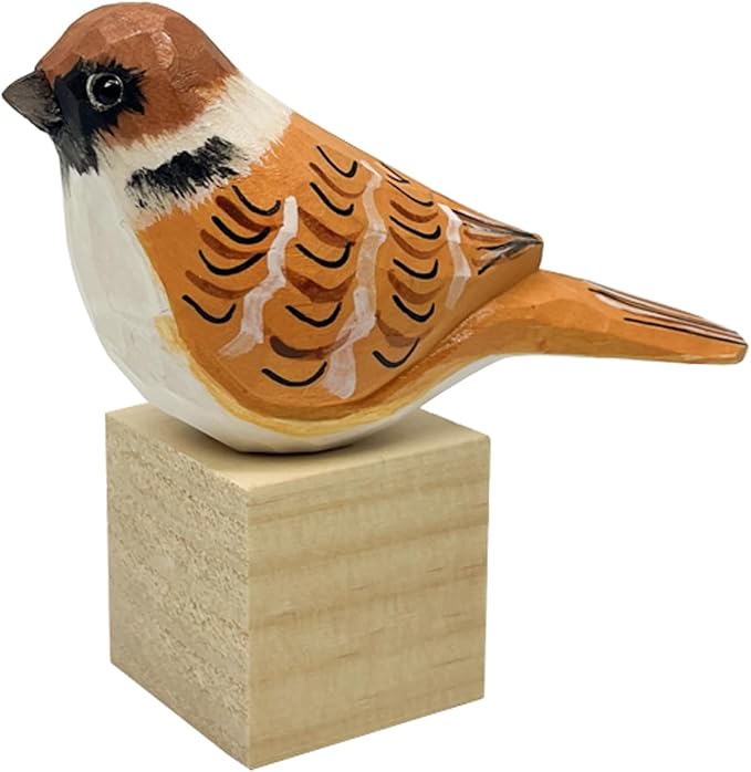 H&Zebrabro Hand Carved Bird Figurines, Hand-Painted Sculpted Wooden Birds, Wood Bird Sculptures for Home Decoration, Hand Crafted Life Like Bird Statues, Ideal Gifts for Bird Lovers (Sparrow)