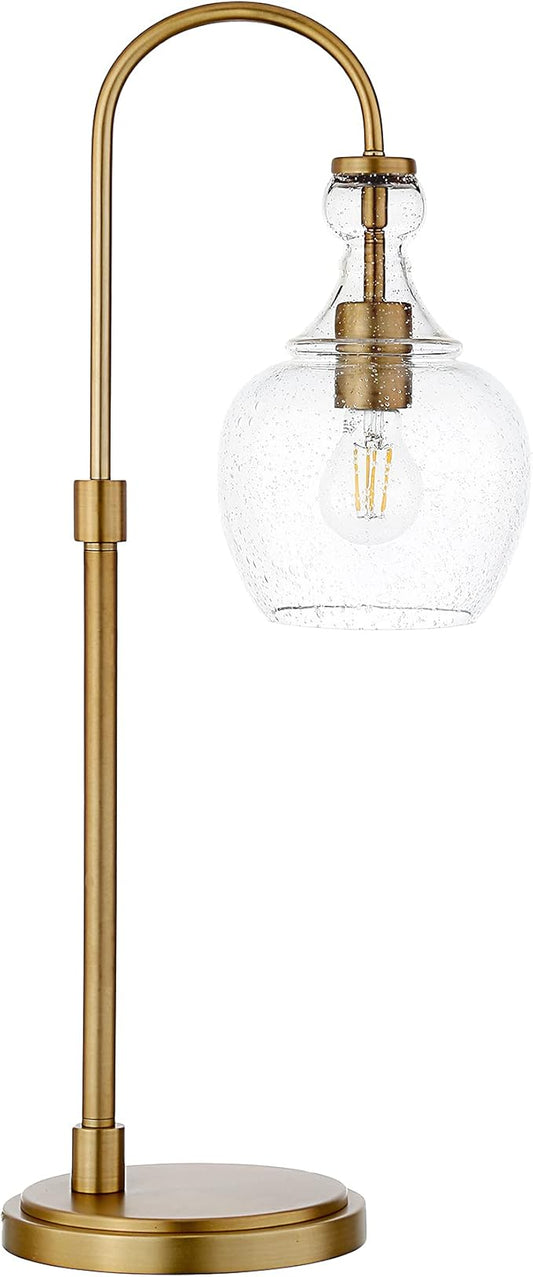 Henn&Hart 27" Mid-Century Modern 1-Light Table Lamp with Seeded Glass Dome Shade for Living Room, Bedroom, or Office, Brushed Gold