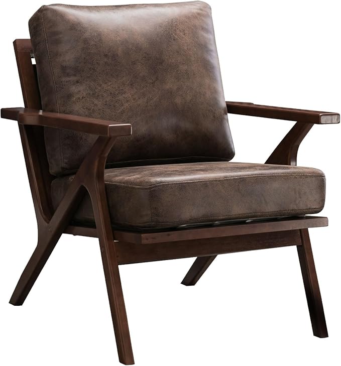 Bonzy Home Modern Accent Chair, PU Leather Accent Chairs Set of 2, Comfy Upholstered Armchair with Solid Wood Frame, Retro Leisure Chair Reading Nook Chair for Living Room Bedroom Office