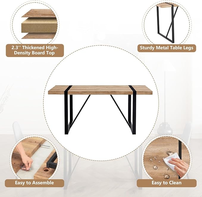 Dining Table Set for 6，Dinner Table Set for 6，71'' Kitchen Table and Suede Nap Fabic Chairs Set of 6，6 Chair Dining Table Set for Kitchen Dining Room