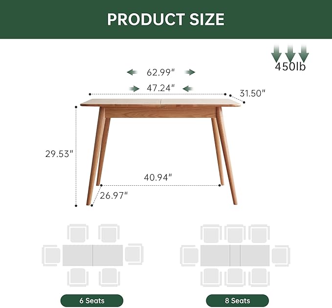 47’’-63’’ 100% Oak Extendable Dining Table and Bench Set for 2, Solid Wood Folding Kitchen Table, Mid Century Modern Dinner Table for Kitchen, Living Room, Natural (47''-63''+39''Rattan Bench)