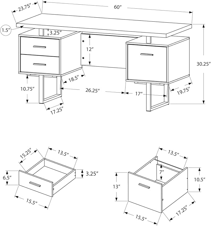 Monarch Specialties Dark Taupe Reclaimed-Look/Silver Metal Office Desk, 60-Inch