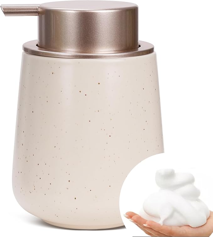 Bosilunlife Ceramic Foaming Soap Dispenser - 12 oz Foam Hand Wash Dispenser Bathroom Countertop Kitchen Dish Soap Pump Dispenser Liquid Soap Dispenser for Bathroom