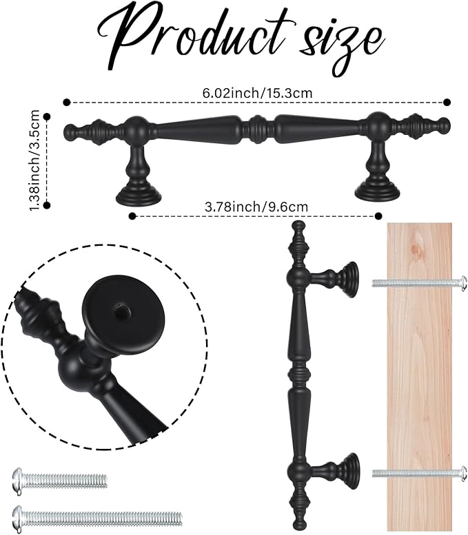 Shimeyao 10 Pack Antique Matte Black Cabinet Pulls 3-3/4"(96 mm) Hole Center Vintage Cabinet Pulls Handles Drawer Handles Closet for Kitchen Bathroom Drawer Dresser Pull Hardware Hole Center