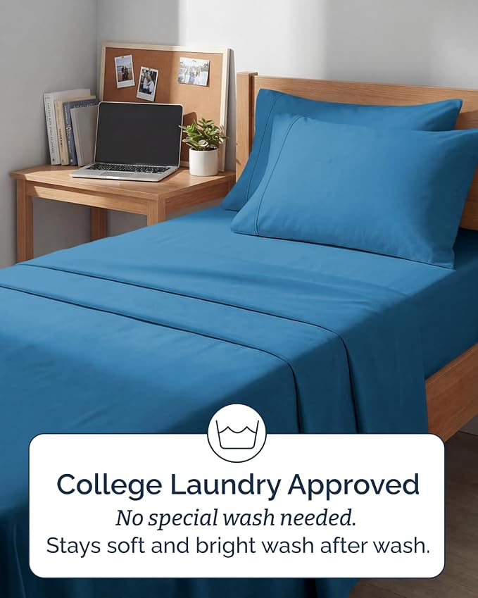 Extra Deep Twin XL Sheet Set - 4 Piece College Dorm Bed Sheets Set with Extra Deep Pockets - Ultra-Soft, Comfy & Breathable Bedding for Women, Men, Kids & Teens - Wrinkle & Fade Resistant - Denim Blue