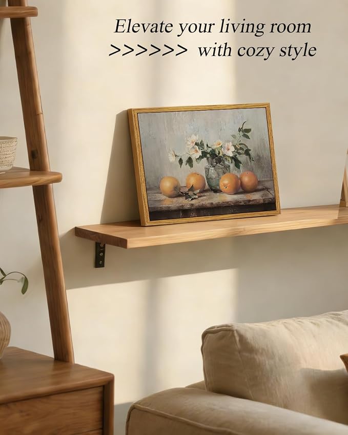 ARPEOTCY Framed Canvas Wall Art, Farmhouse Vintage Wall Decor, Oranges Still Life Painting for Country Kitchen Bedroom Shelf, Rustic Cottagecore Pictures Decorations, 8x10inch