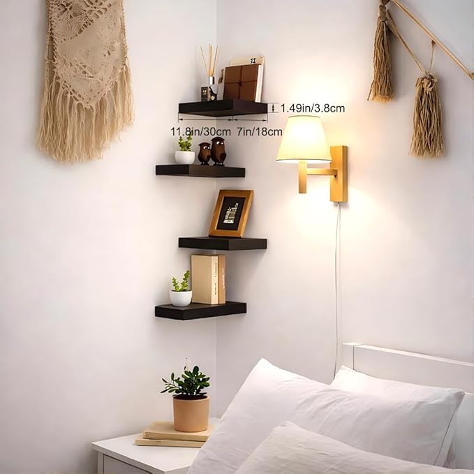 Floating Shelves for Wall, Black Small 11.8" Bathroom Shelves and Floating Shelf for Storage, Display Shelf for Home Decor, Over Toilet Organization for Bedroom, Living Room, 4-Pack