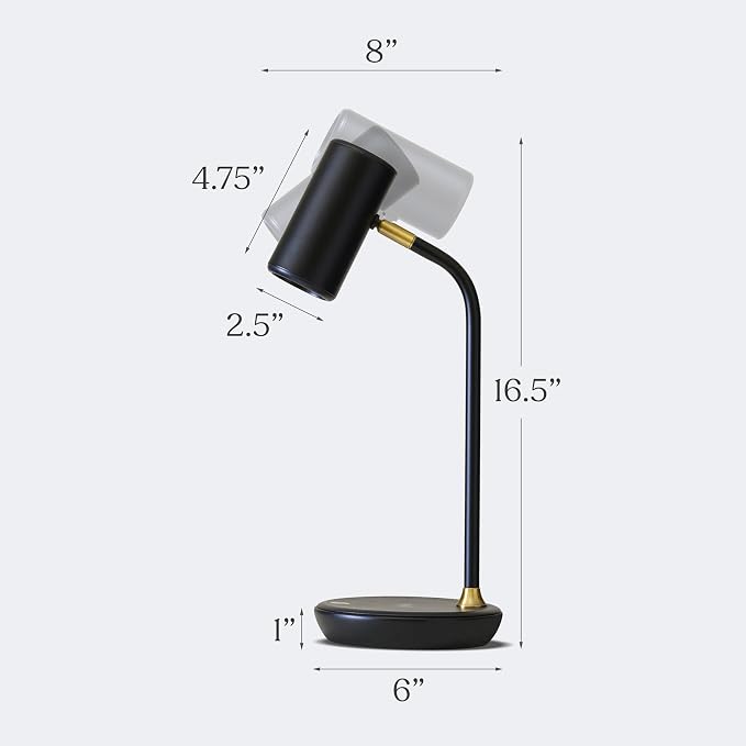 Brightech Ezra Office Desk Lamp – Wireless Charging Pad and Temperature Changing Light Options – Living Room Table Lamp for Mid-Century, Art Deco, Contemporary Décor - Black