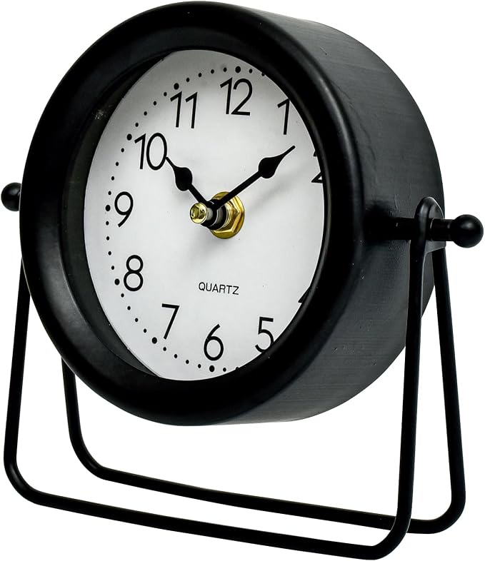 EMAX HOME Small Black Desk and Shelf Clock, 5.9*6.9 Inch Retro Elegant Tabletop Clock with Glass Cover, Silent Non-Ticking Battery Operated Decorative Clock for Living Room, Office, Bedroom, Gift Idea