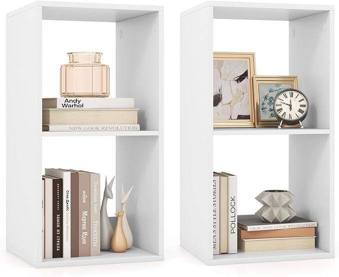 Tangkula 2-Cube Bookcase, 3-Tier Bookshelf with Open Compartments, Freestanding Cube Storage Organizer with Anti-Toppling Kits, Modern Display Shelf for Living Room, Study (2, White, 2-Cube)