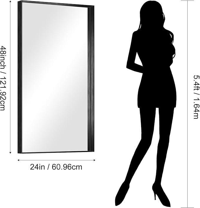 CIRCUMI Black Bathroom Mirror, 24"x48" Rectangular Mirror with Deep Metal Frame, Brushed Finish, Tempered Glass, Large Mirror for Wall, Over 2 Sinks, Installed Vertically/Horizontally, Crystal-Clear