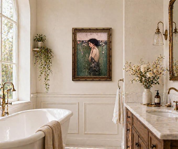 dzbLuck Vintage Ophelia Wall Art Print, Romantic Victorian Gothic Dark Academia Decor, Antique Female Portrait, Moody Floral Poster, Gold Frame 8x10 Inch
