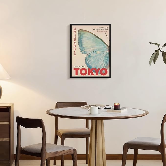 Framed Vintage Butterfly Canvas Wall Art Tokyo 1977 Inspired Picture Modern Gallery Style Print Poster Painting Wall Decor Living Room Bedroom Office 16X24 Inch Ready to Hang