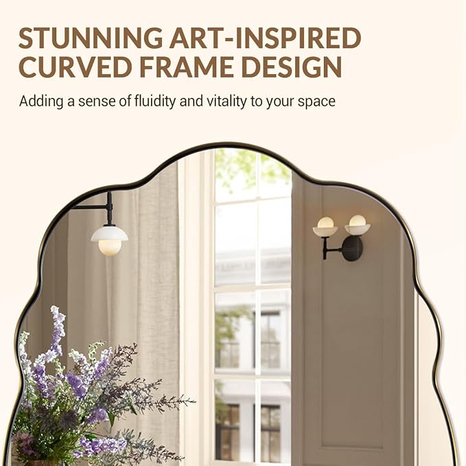 ANDY STAR Wavy Oval Bathroom Mirror, 30x40 Inch Brushed Gold Scalloped Wall Mirror, Anti-Rust Brass Metal Mirror for Bathroom Hang Vertical or Horizontal