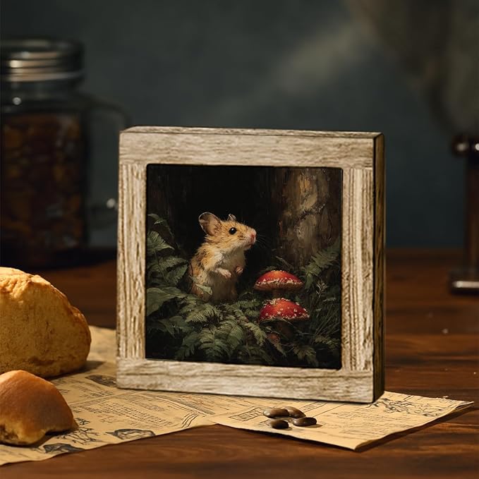 Whimsical Mouse and Mushroom Wooden Plaque - Rustic Woodland Art, Farmhouse Decor, Cute Animal and Nature Design, Gift for Animal Lovers, Nature Decor