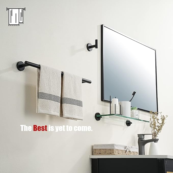 JQK Towel Bar Matte Black, 19 Inch 304 Stainless Steel Thicken 0.8mm Towel Rack Bathroom, Towel Holder Wall Mount, Useable Length 16 Inch TB110L16-PB