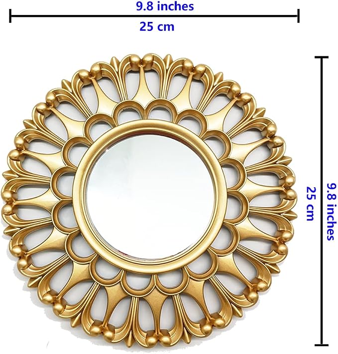 Gold Mirrors for Wall Pack of 1. Round Mirrors.Pineapple Shape. Decorative Mirrors.Wall Mirrors for Decor Home Decor.Plastic Frames.Glass Mirrors.Sun Gold Color.