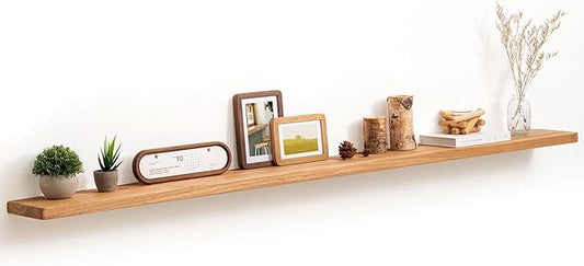 Fun Memories 72 Inch Floating Shelves for Wall, Solid Elm Wood Wall Shelf for Home Decor, Heavy-Duty Hardwood Floating Shelf for Bedroom, Bathroom, Living Room, Set of 1