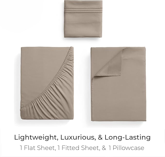 Mellanni Twin XL Sheets Set - 3 PC Iconic Collection Bedding - Hotel Luxury, Extra Soft, Cooling Bed Sheets - Wrinkle, Fade, Stain Resistant (Twin Extra Long, Tan)