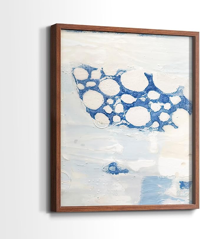 Renditions Gallery Set of 2 Peel & Stick Framed Prints, Textured Abstract Wall Art, White Blue Bubble Like Pattern Wall Decor, Re-Stickable - Ready to Hang - 8"x10" - Walnut Frame LT588