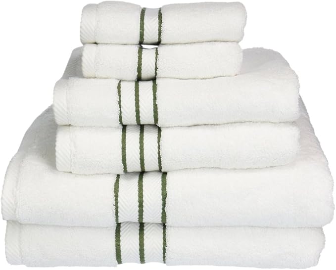 Superior Turkish Cotton Ultra-Plush 6-Piece Towel Set, Ideal for Master Bath, Guest Bathroom, Fast Drying, Shower, Spa, Face/Washcloths, Hand, Bath Towels, Absorbent, Home Basics, Forest Green