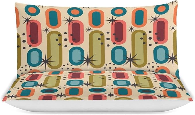 Colorful Aesthetic Comforter Cover Geometry Bed Set, Retro Atomic Duvet Cover，Modern Mid Century Bedding Sets，Aesthetic Abstract Art Bedding 3 Piece (1 Duvet Cover 79"x90" + 2 Pillow Sham 20"x30")