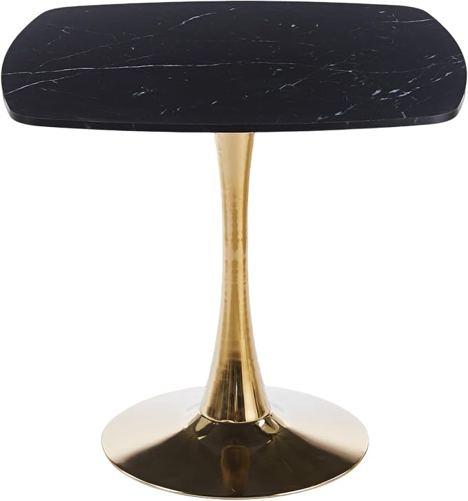 31.5" Square Dining Table for 2-4 People, Mid-Century Modern Kitchen Table with Black Marble-Look MDF Top and Gold Tulip Pedestal Base for Small Spaces, Apartment, Breakfast Nook
