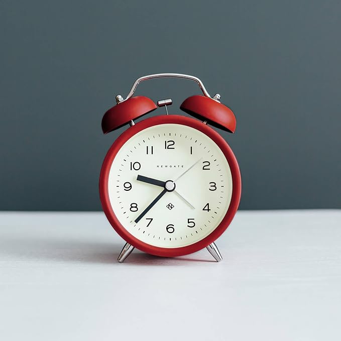 NEWGATE® Charlie Bell Echo Alarm Clock | Modern take on Classic Twin Bell Clock | Red | Easy to Read Numbers | Ideal for Bedside, Desk or Shelf | Modern Retro Bedroom & Office Accessory