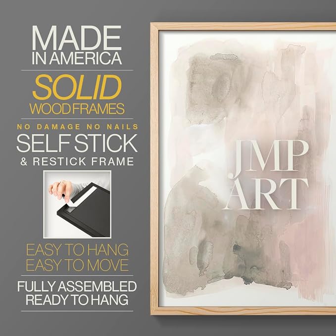 Renditions Gallery Set of 2 Peel & Stick Framed Prints, Watercolor Abstract Wall Art, Nude Color Neutral Aesthetic Wall Decor, Re-Stickable - Ready to Hang - 16"x20" - NATURAL WOOD Frame LT588