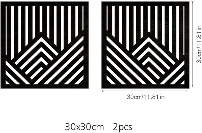 Geometric Mountain Wood Wall Art Decor, 2 Pcs Modern Mountain Wall Sculptures Wooden Square Hanging Abstract Panels, 3D Square Hollow Wood Art Wall Decor for Home Office Living Room Bedroom (Black)