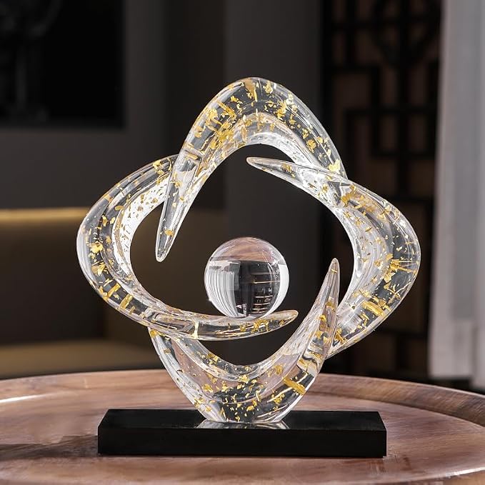 Abstract Art Sculpture, Resin Gold Decorative Statue, Modern White Ornaments for Living Room, Decorativas Modernas for Coffee Table/Entryway/Office Collectibles (Gold foil)