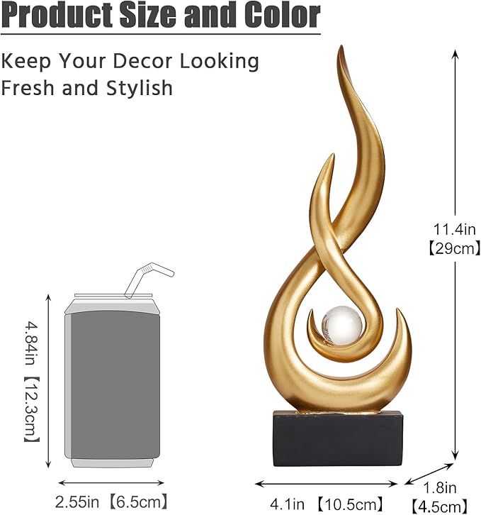Modern Abstract Art Table Decoration,Resin Flame Statue Modern Gold Centerpiece Ornaments for Living Room Great Gift Idea Home Decor,Collectibles