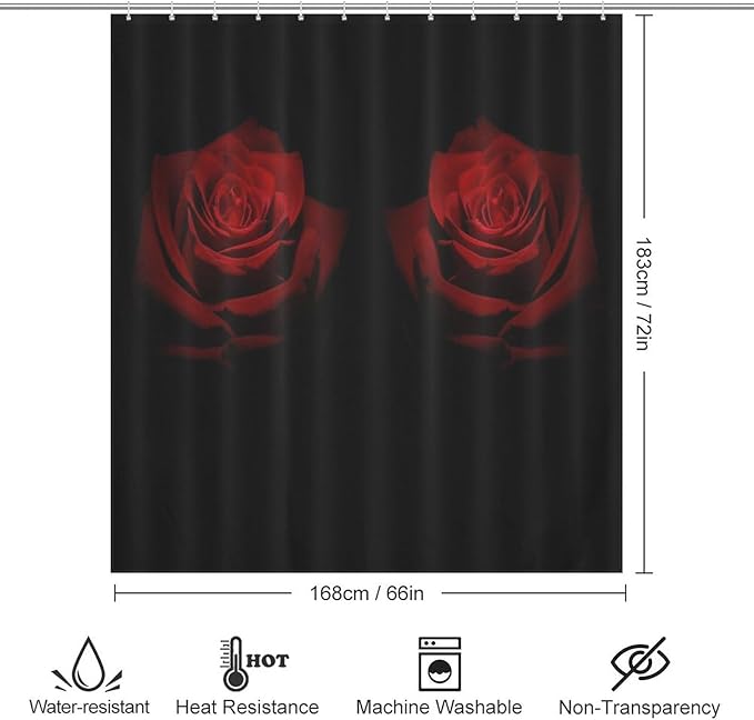 Red Rose Floral Shower Curtains Romantic Red Roses Artistic Theme Waterproof Shower Curtains for Bathroom Decor 12 Pack Hooks 66x72in（168x183cm）