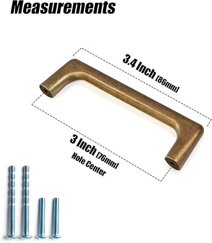 Goo-Ki Antique Brass Cabinet Pulls with 3''(76mm) Hole Centers, Retro Style Zinc Alloy Cabinet Handles for Dresser,Wardrobe,Cupboard- 6 Pack