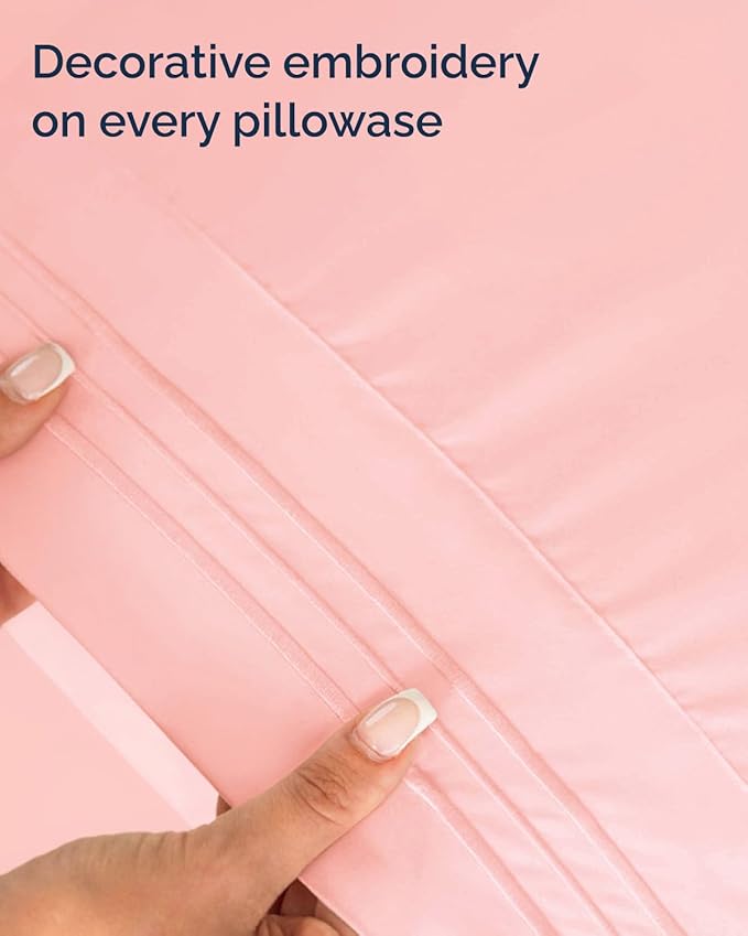 Twin XL Size 3 Piece Sheet Set - Comfy Breathable & Cooling Sheets - Hotel Luxury Bed Sheets for Women & Men - Deep Pockets, Easy-Fit, Soft and Wrinkle Free Sheets - Baby Pink Oeko-Tex Bed Sheet Set