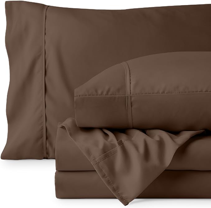 Bare Home Full Sheet Set - 1800 Ultra-Soft Microfiber Full Bed Sheets - Double Brushed - Deep Pockets - Easy Fit - 4 Piece Set - Bedding Sheets & Pillowcases (Full, Cocoa)