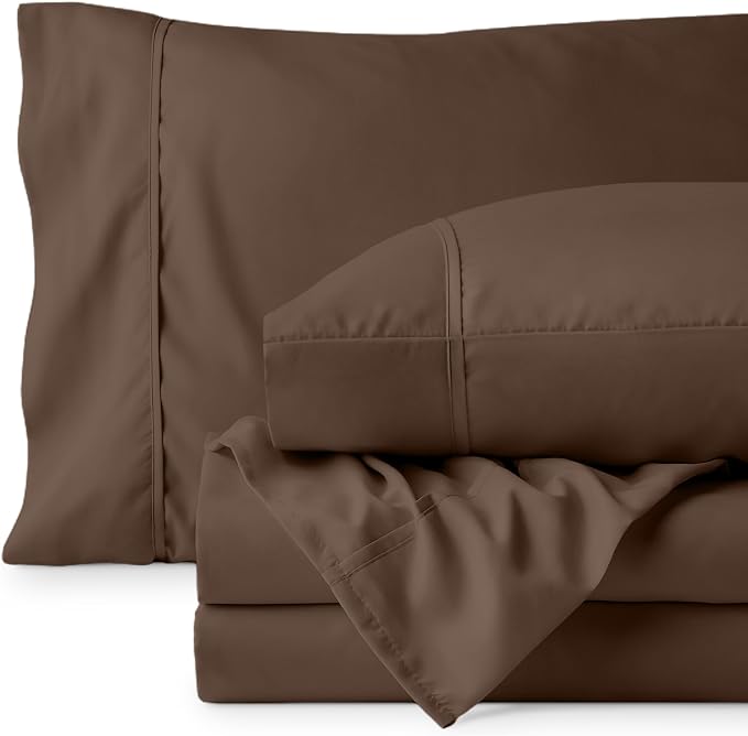 Bare Home Split Head Flex King Sheet Set - 1800 Ultra-Soft Microfiber Bed Sheets - Double Brushed - Deep Pockets - Easy Fit - 4 Piece Set - Bedding Sheets & Pillowcases (Cocoa)