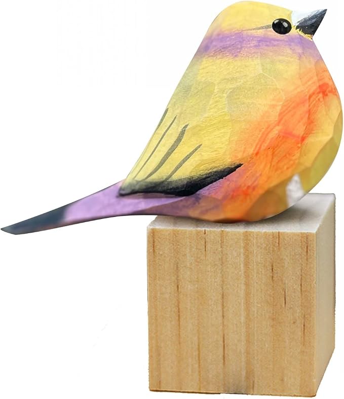 Bird Figurines Hand Carved Painted Wooden Statues for Home Decor, Gift for Bird Lovers,Housewarming, Birthday, Christmas, Anniversaries (NO.10-Rainbow Sparrow)
